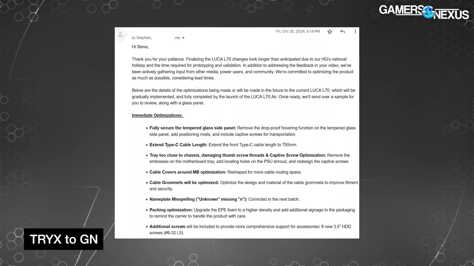 TRYX Responds to GamersNexus Overview: LUCA L70 Case Overhaul 9