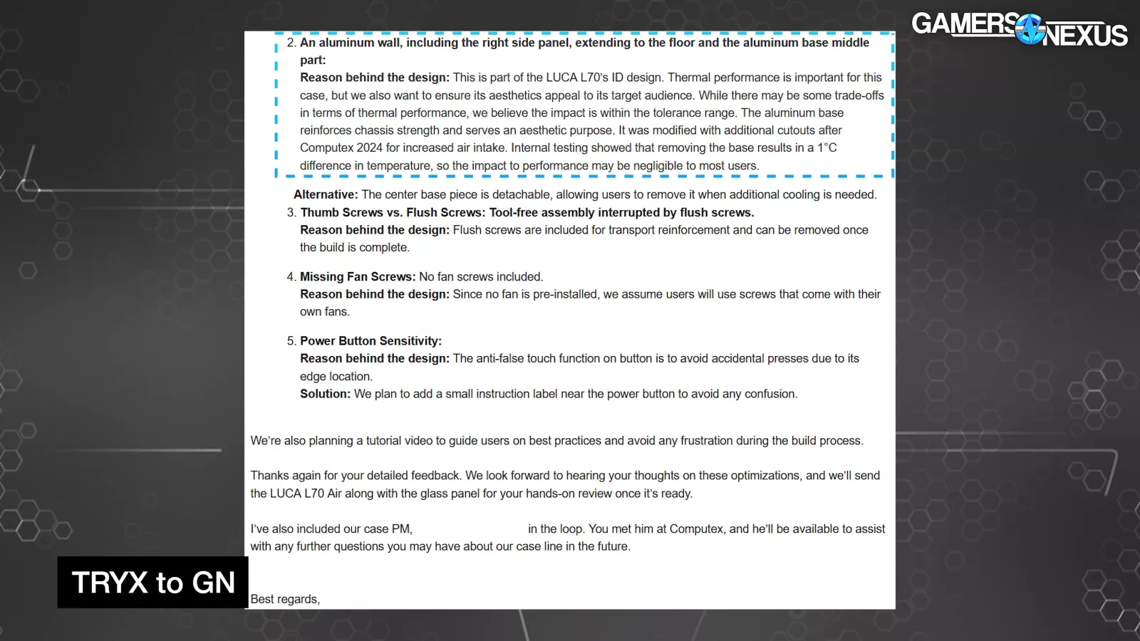 TRYX Responds to GamersNexus Overview: LUCA L70 Case Overhaul 41